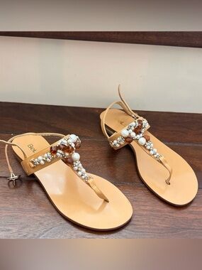 BeLLA Pearl & Crystal T-Strap Sandals